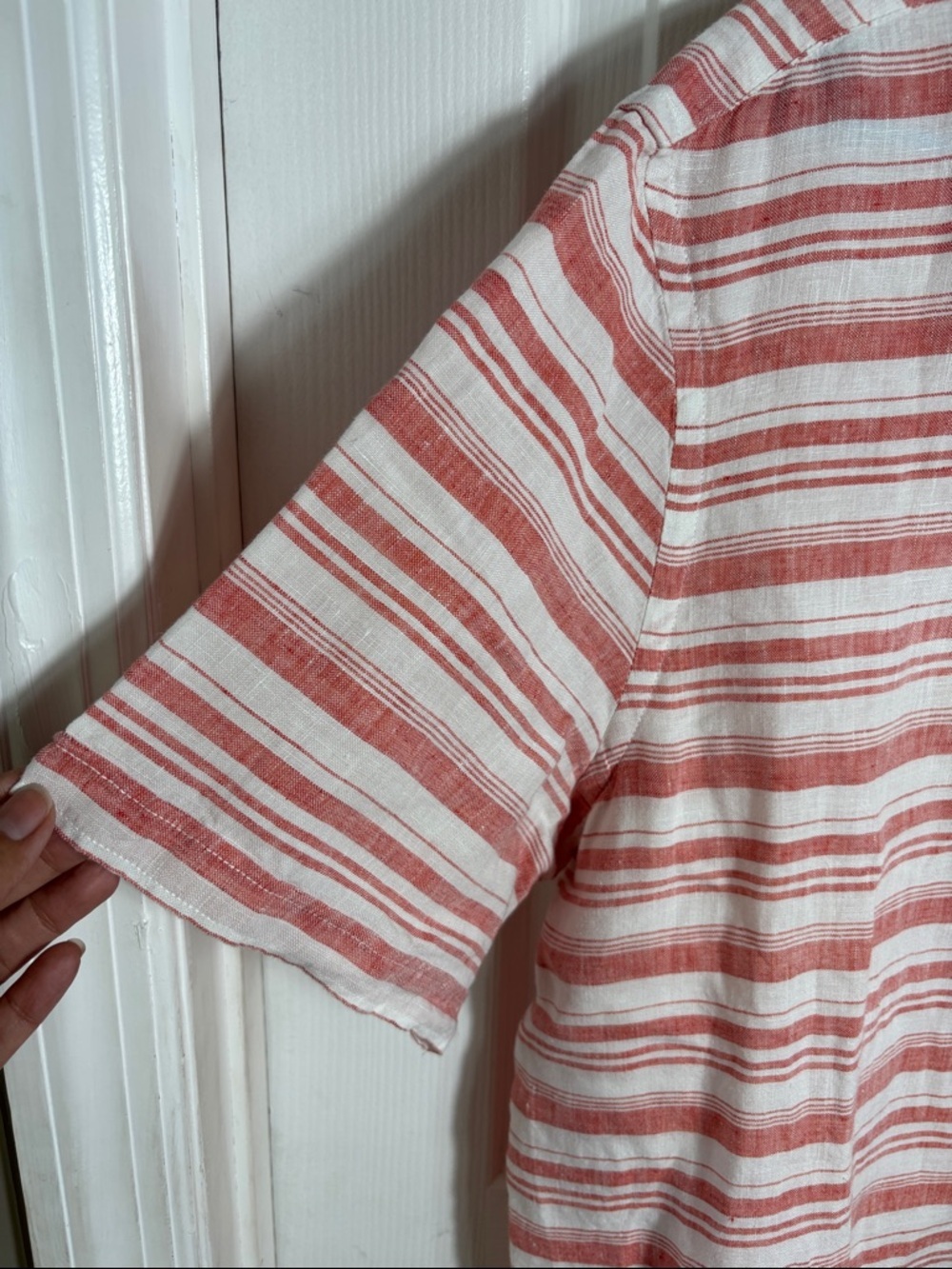 Saks Fifth Avenue Linen Shirt XL Rust Red White Striped - Picture 6 of 8